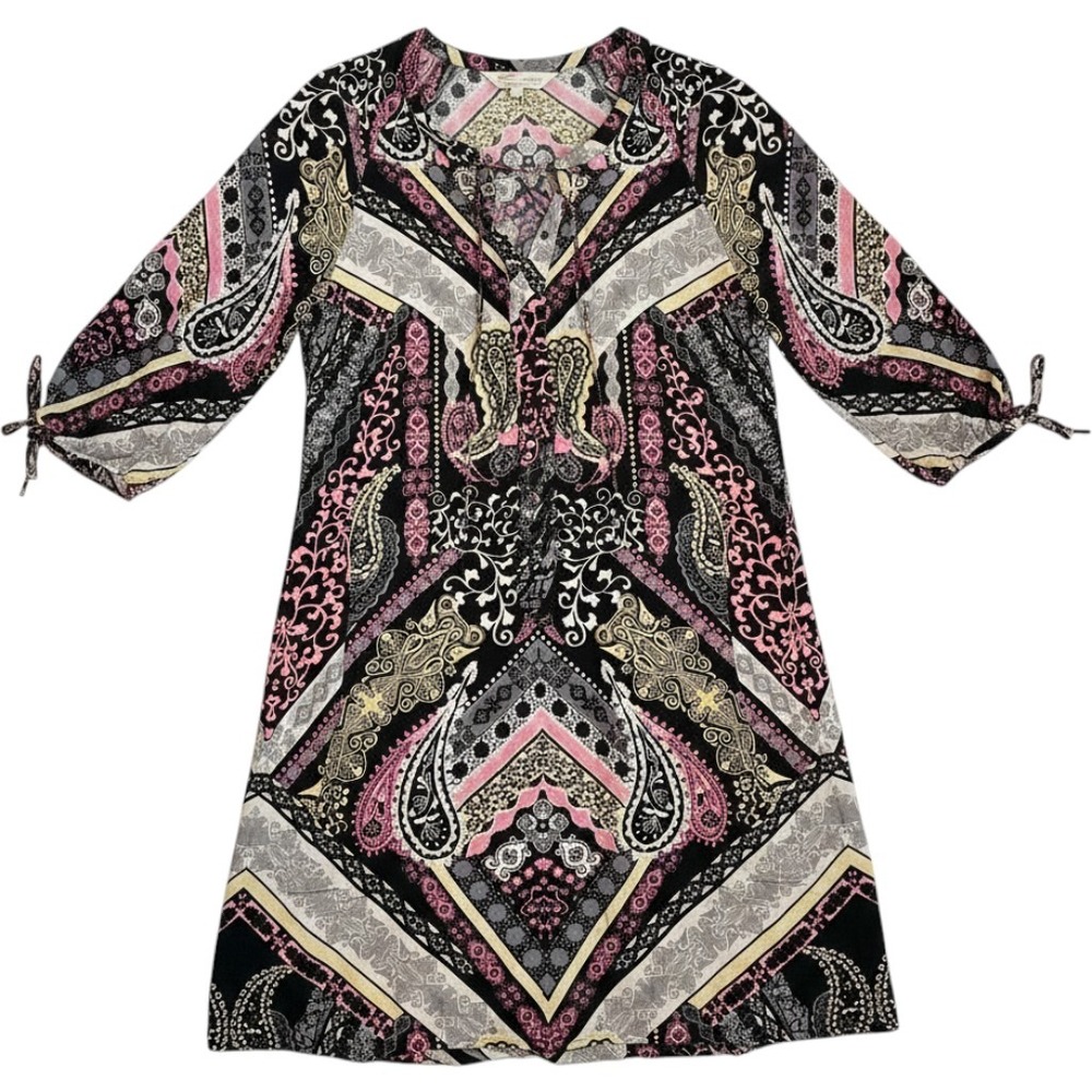 Odd Molly Fast-Lane Lace Up Tunic Mini Dress Mixed Print Size 3 L/12 Black Pink‎
